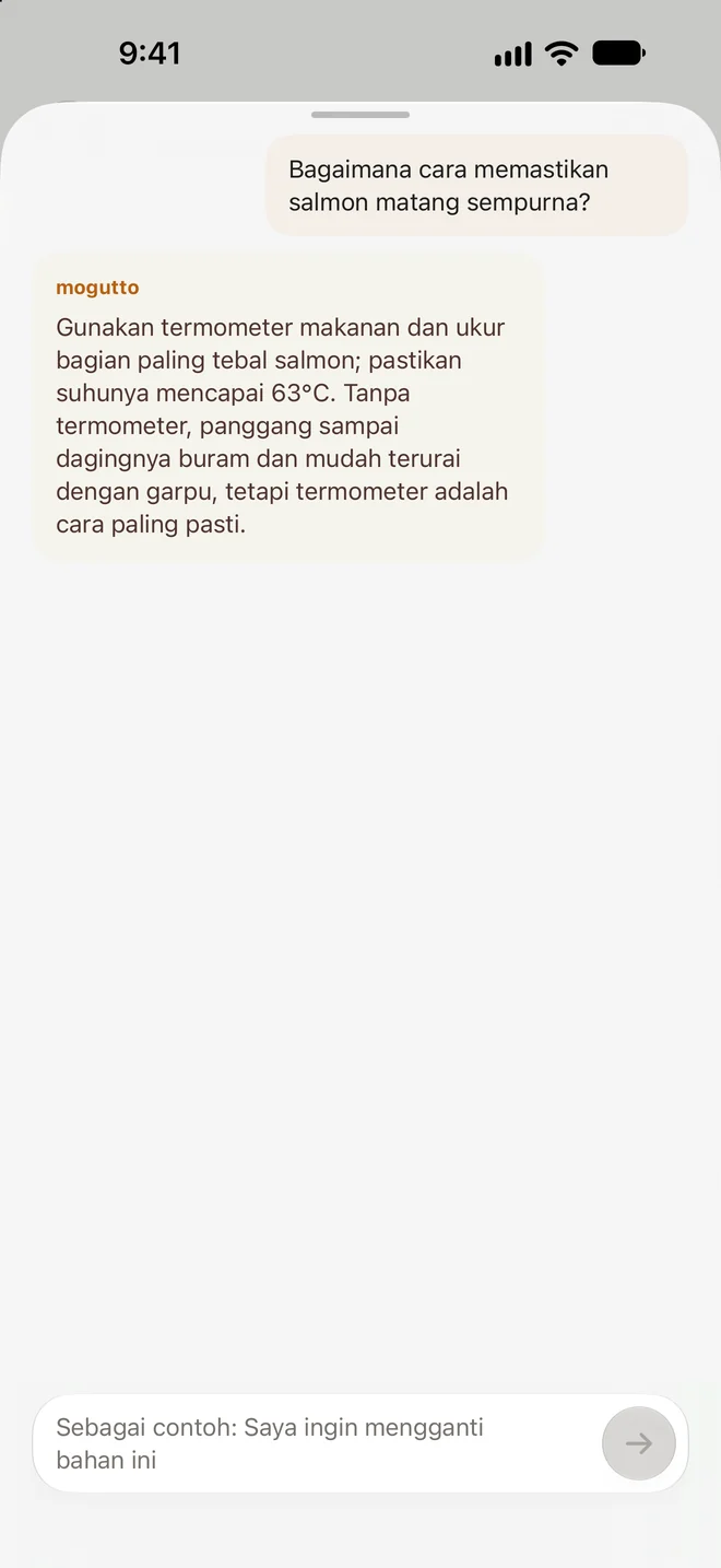 Layar percakapan tentang resep