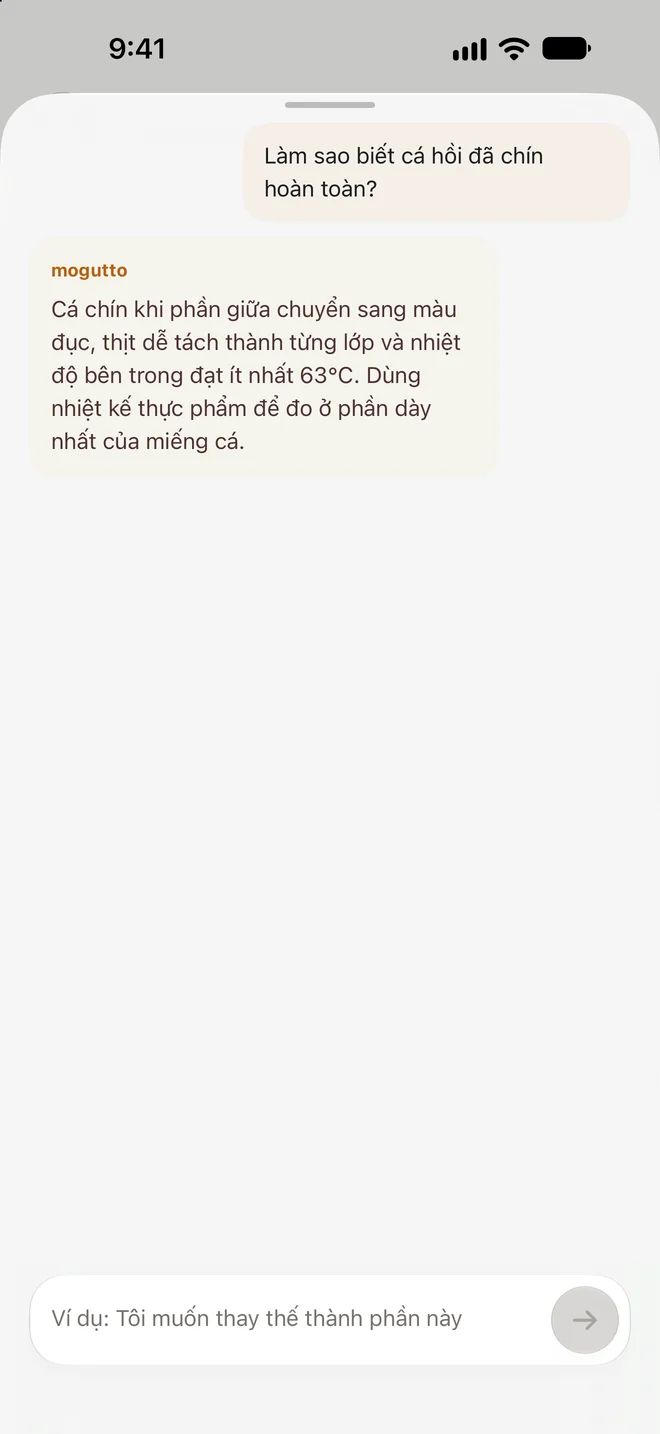 Màn hình trò chuyện về công thức